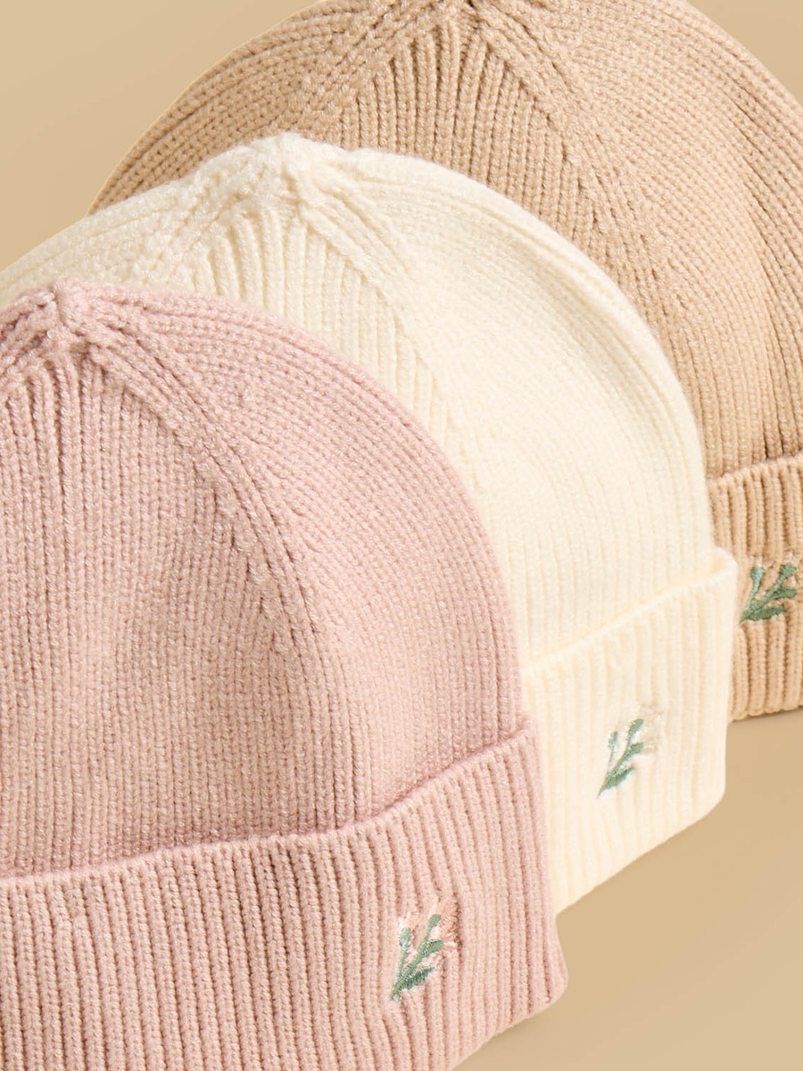 Pack of 3 - Floral Embroidered Beanie