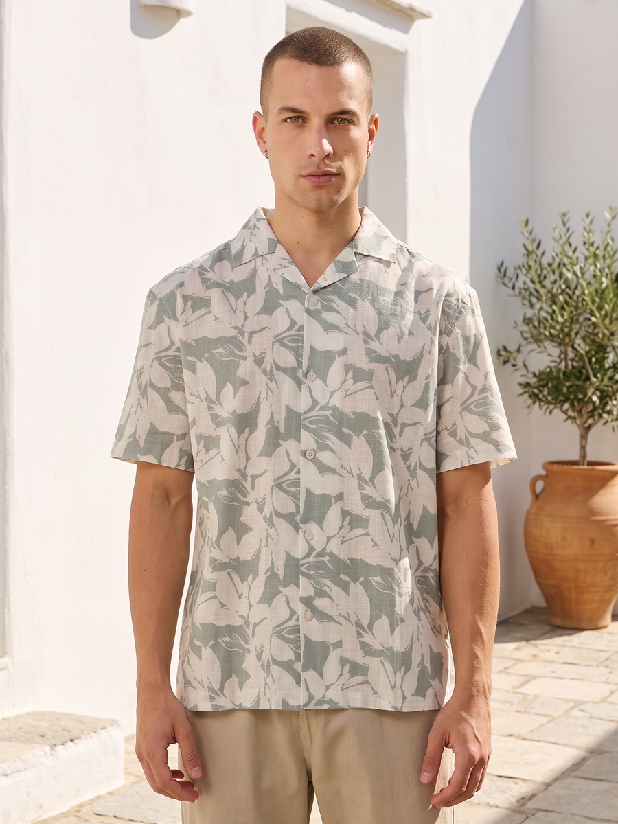 Relaxed Fit Slub Printed Shirt