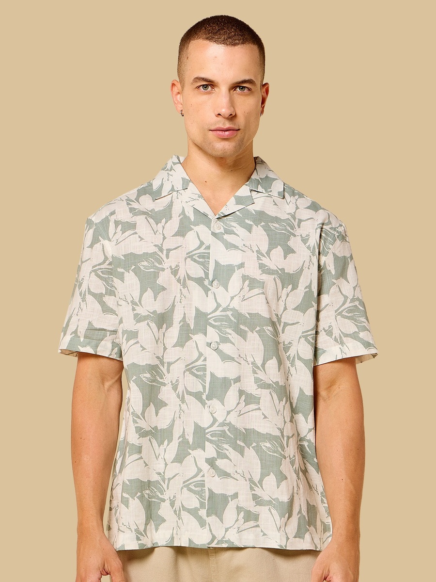 Relaxed Fit Slub Printed Shirt