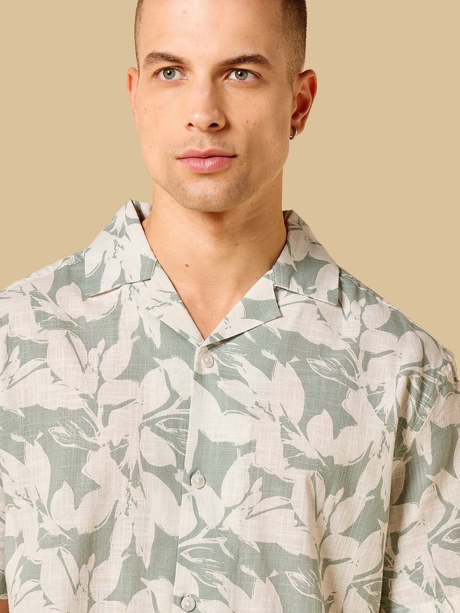 Relaxed Fit Slub Printed Shirt