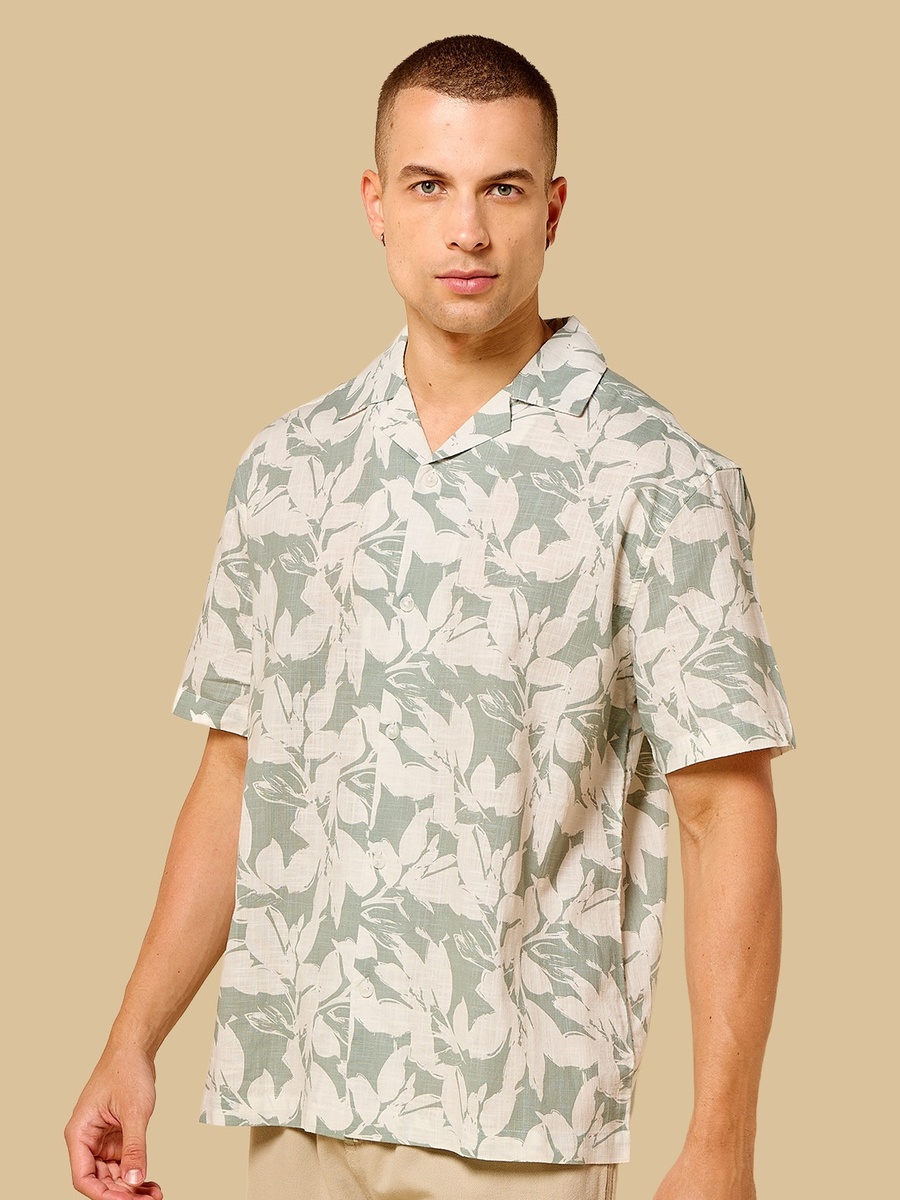 Relaxed Fit Slub Printed Shirt
