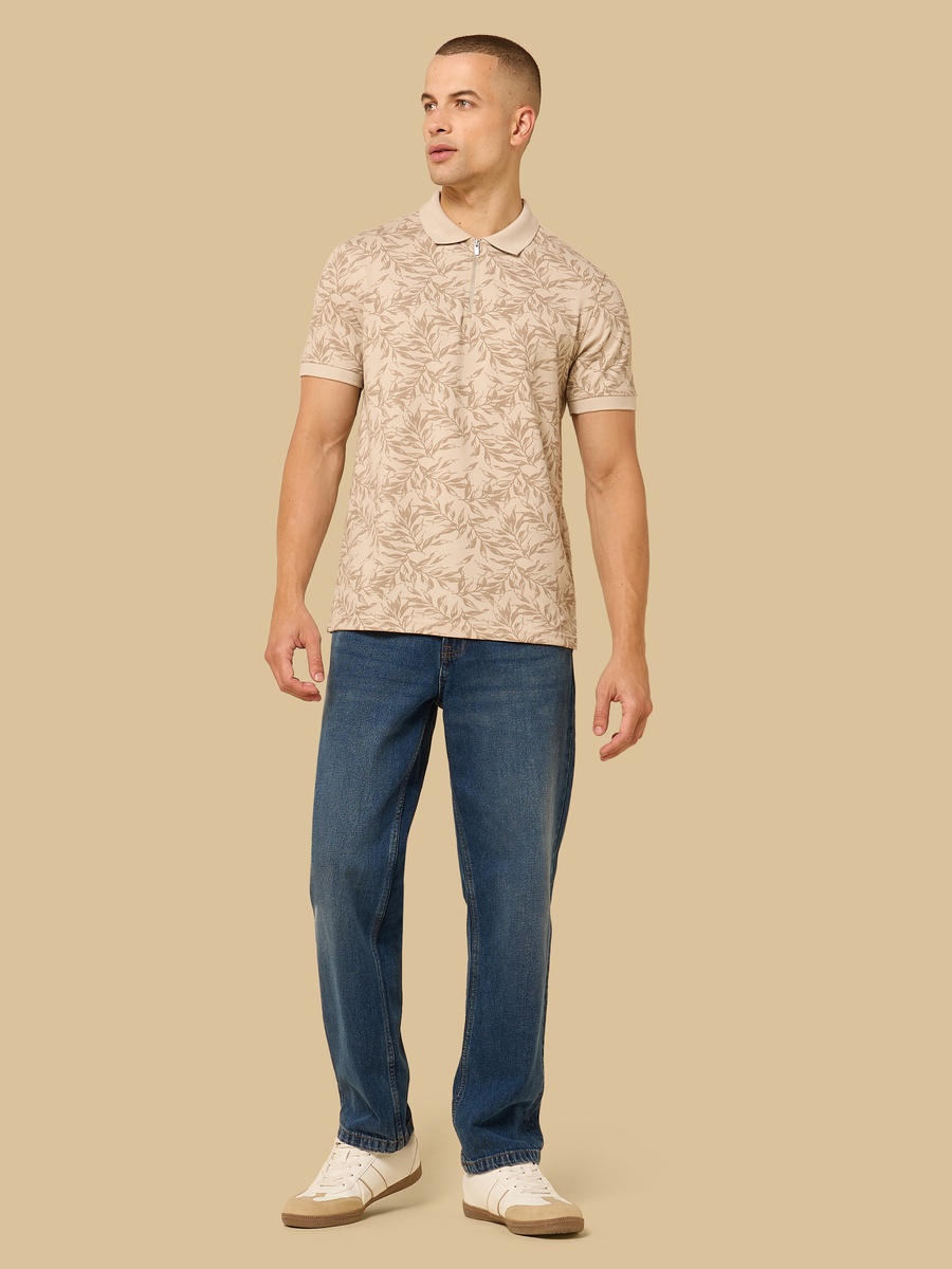 Leaf Print Polo T-Shirt