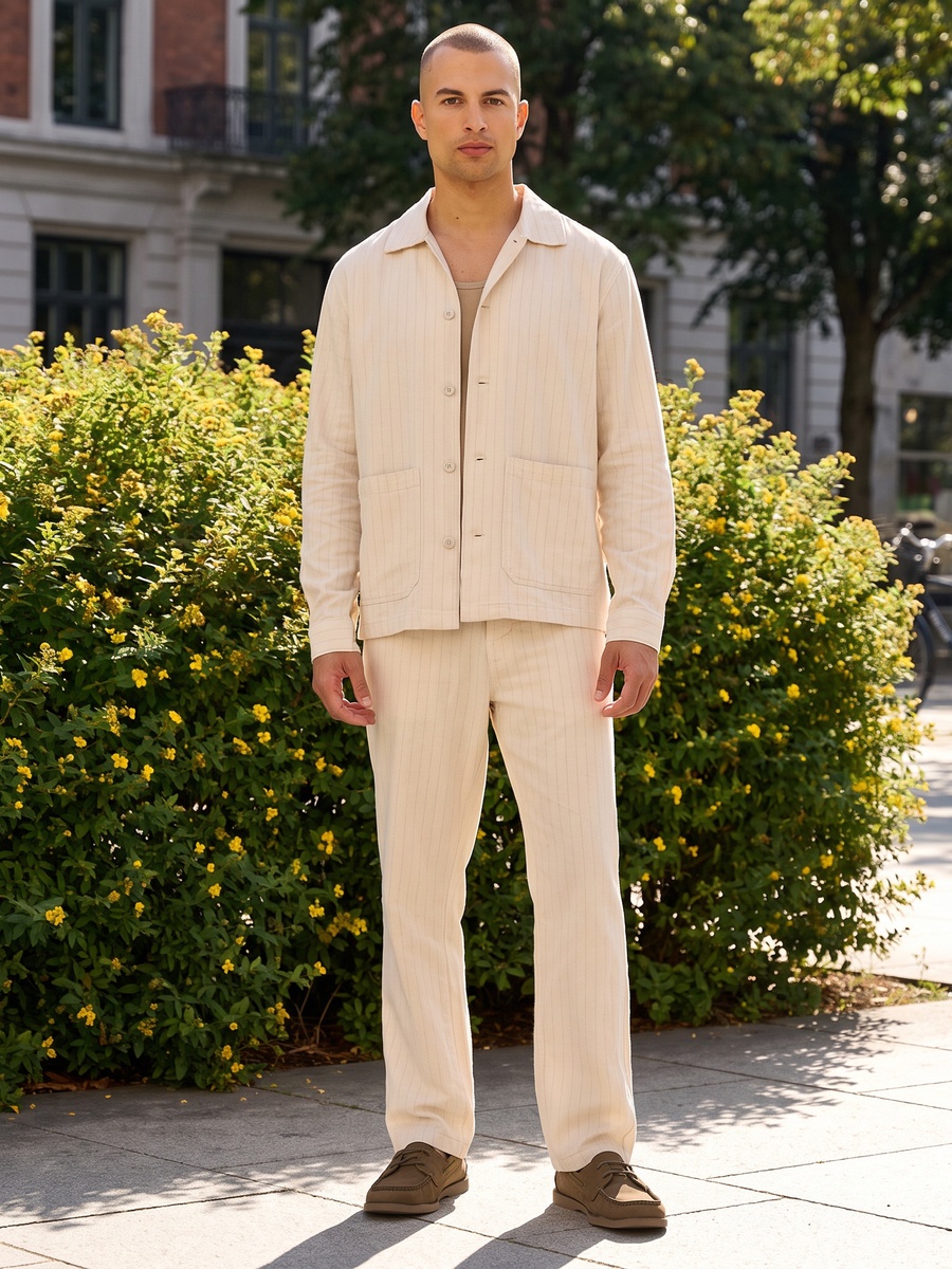 Relaxed Fit Striped Twill Trousers