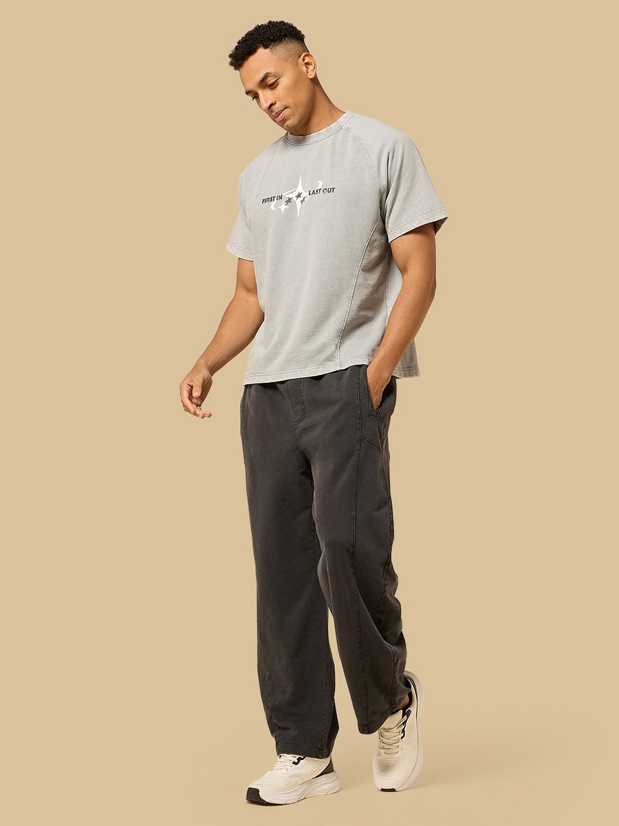 Panelled Acid Wash Balloon Fit Pants