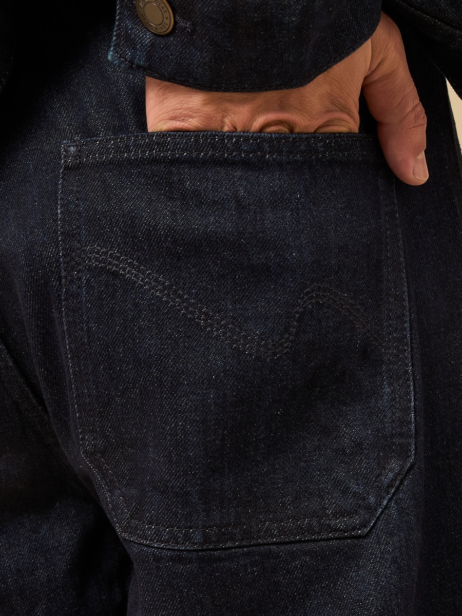 Loose Fit Raw Wash Pleated Jeans