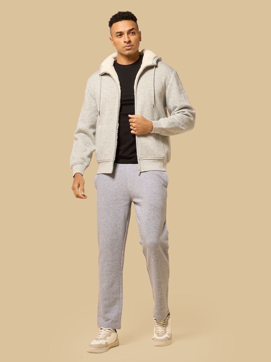 Relaxed Fit Zip Through Hoodie with Sherpa Lining