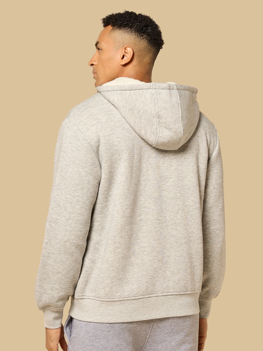 Relaxed Fit Zip Through Hoodie with Sherpa Lining