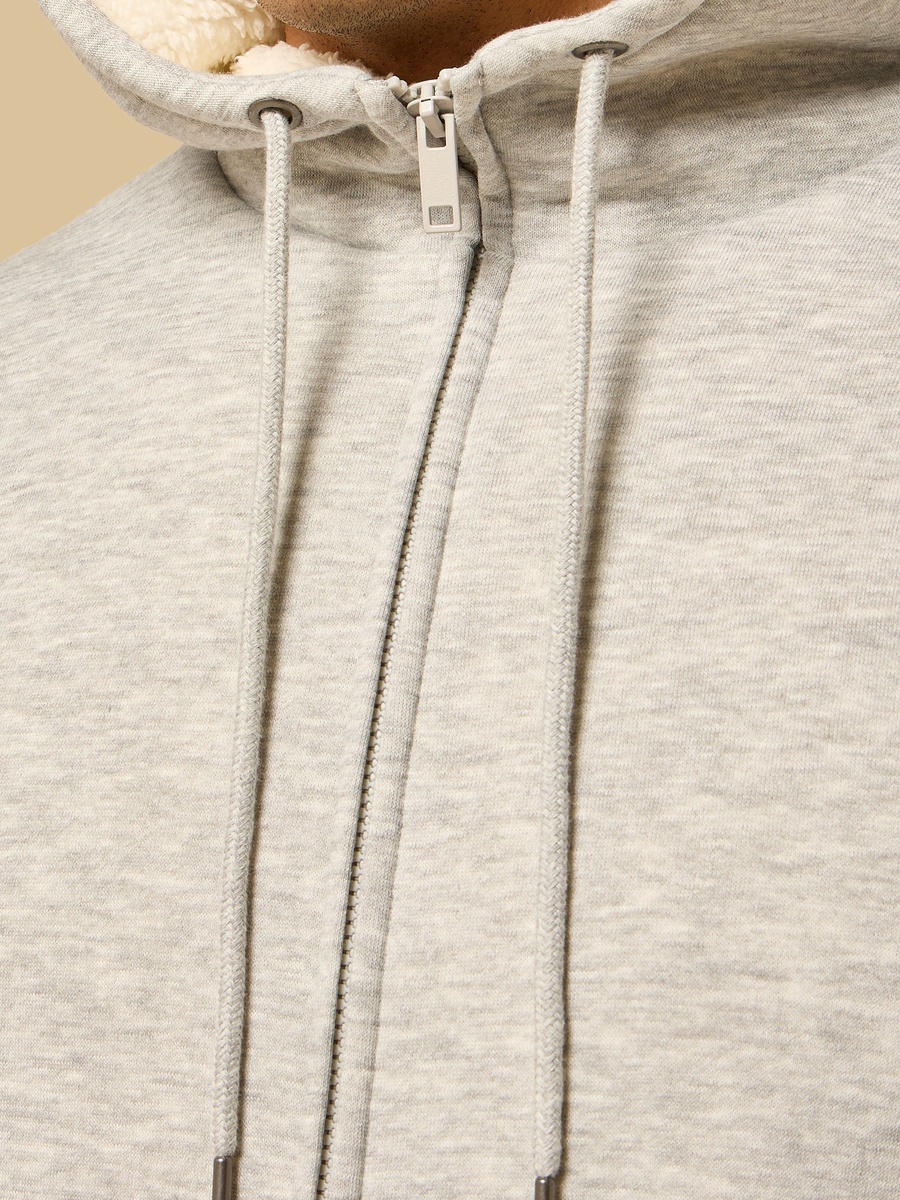 Relaxed Fit Zip Through Hoodie with Sherpa Lining