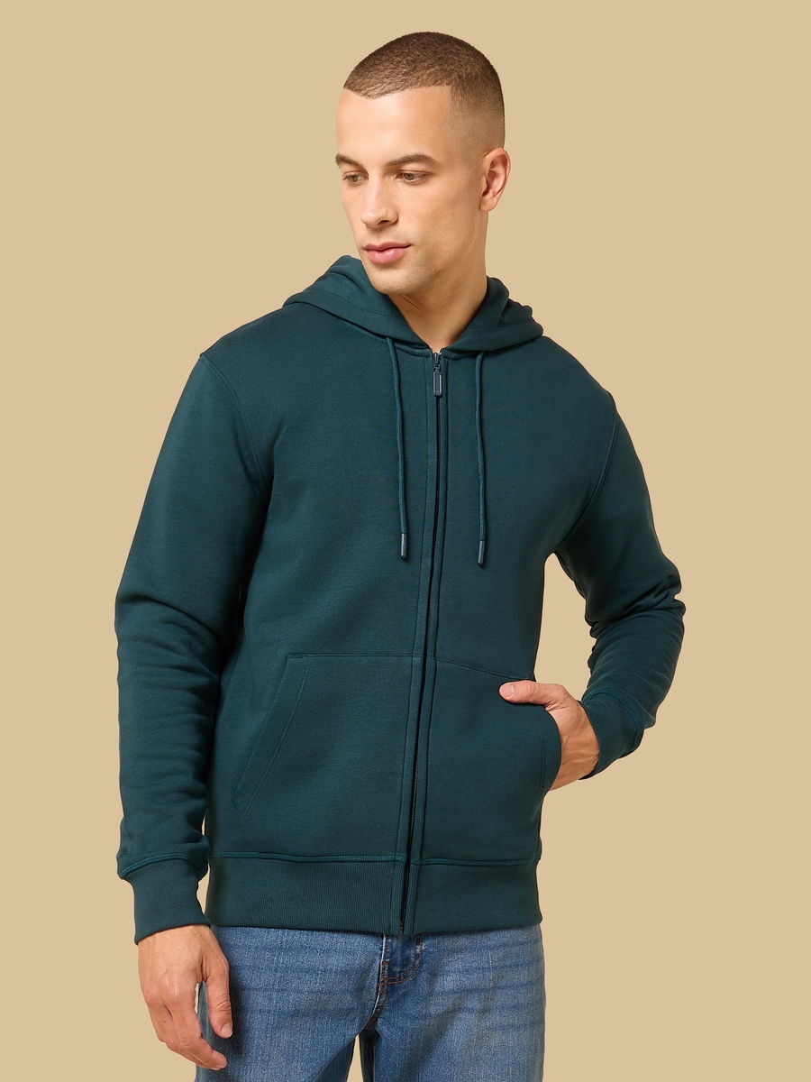 Relaxed Fit Zip Through Hoodie with Kangaroo Pocket