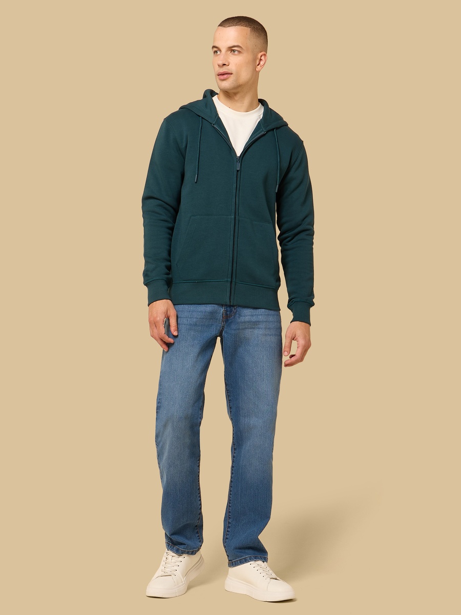 Relaxed Fit Zip Through Hoodie with Kangaroo Pocket