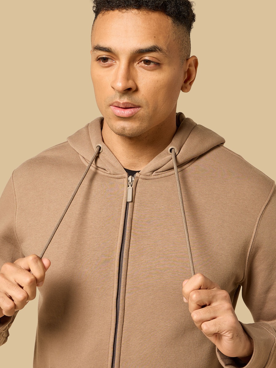 Relaxed Fit Zip Through Hoodie with Kangaroo Pocket