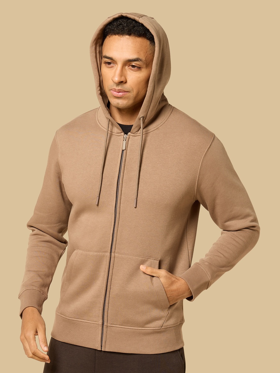 Relaxed Fit Zip Through Hoodie with Kangaroo Pocket