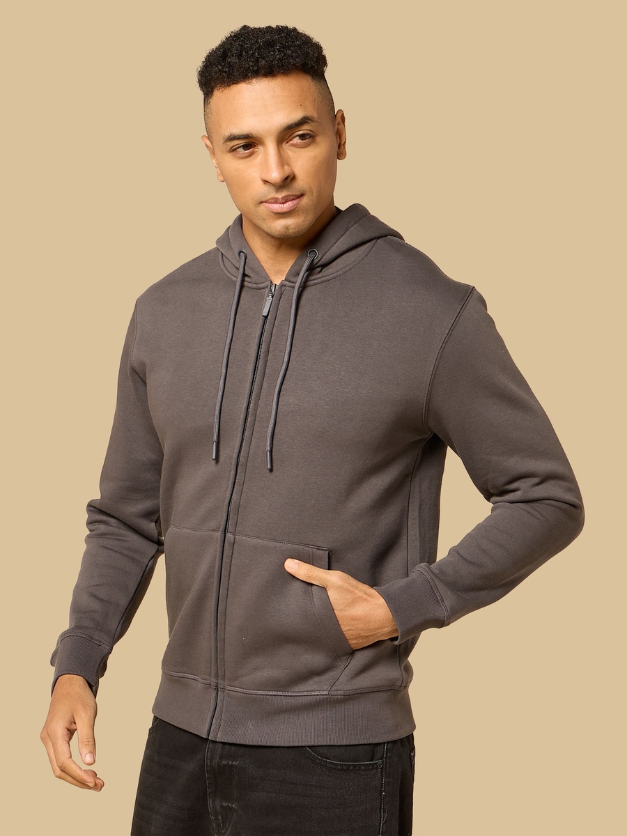 Relaxed Fit Zip Through Hoodie with Kangaroo Pocket