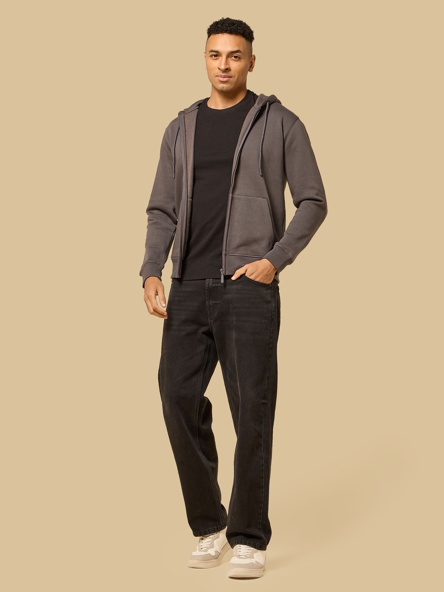 Relaxed Fit Zip Through Hoodie with Kangaroo Pocket