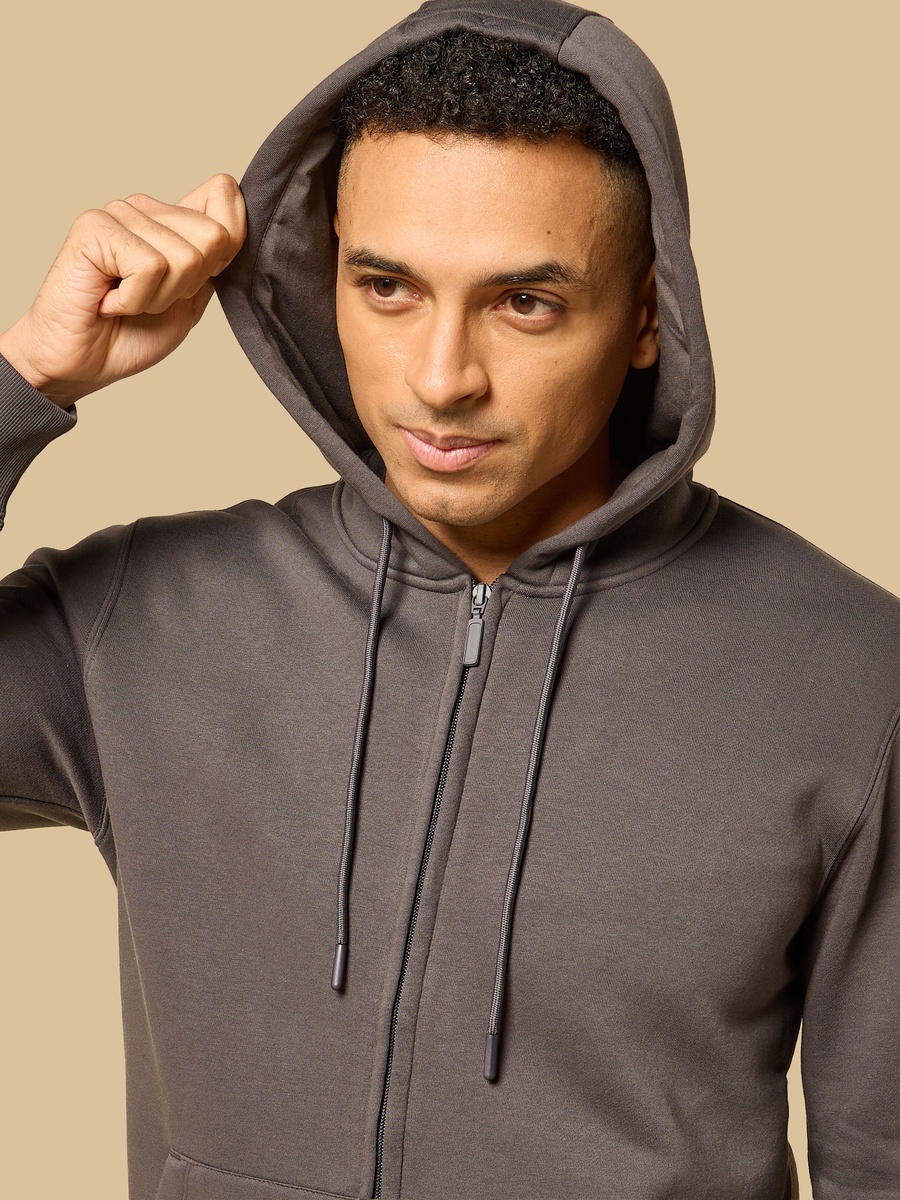 Relaxed Fit Zip Through Hoodie with Kangaroo Pocket