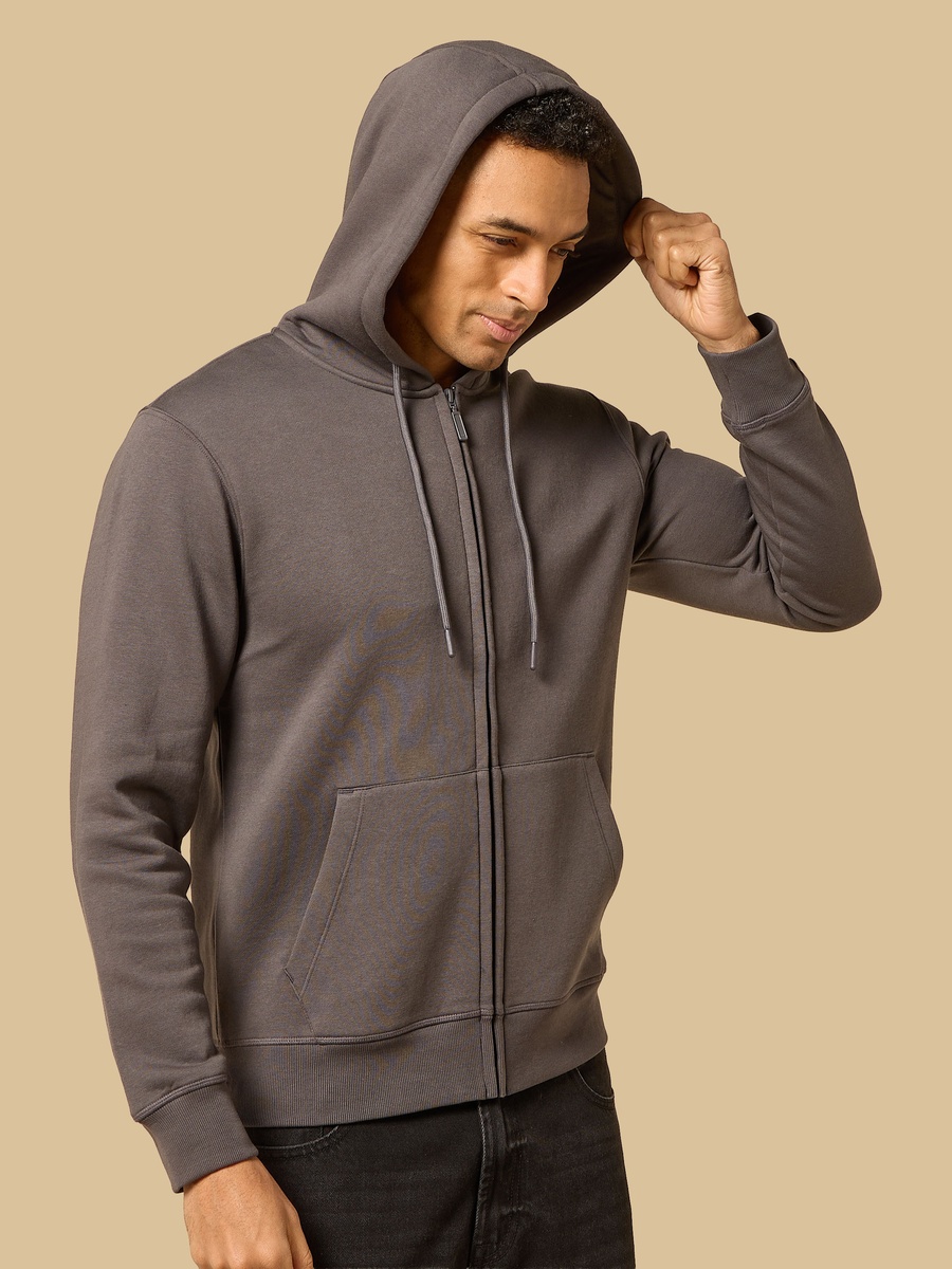 Relaxed Fit Zip Through Hoodie with Kangaroo Pocket
