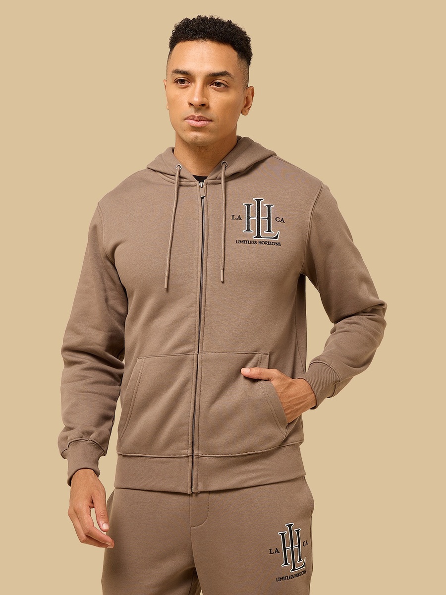 Embroidered Fleece Zip Through Hoodie