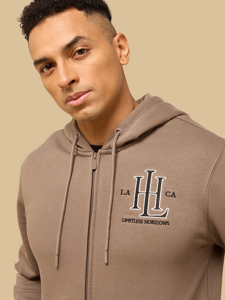 Embroidered Fleece Zip Through Hoodie