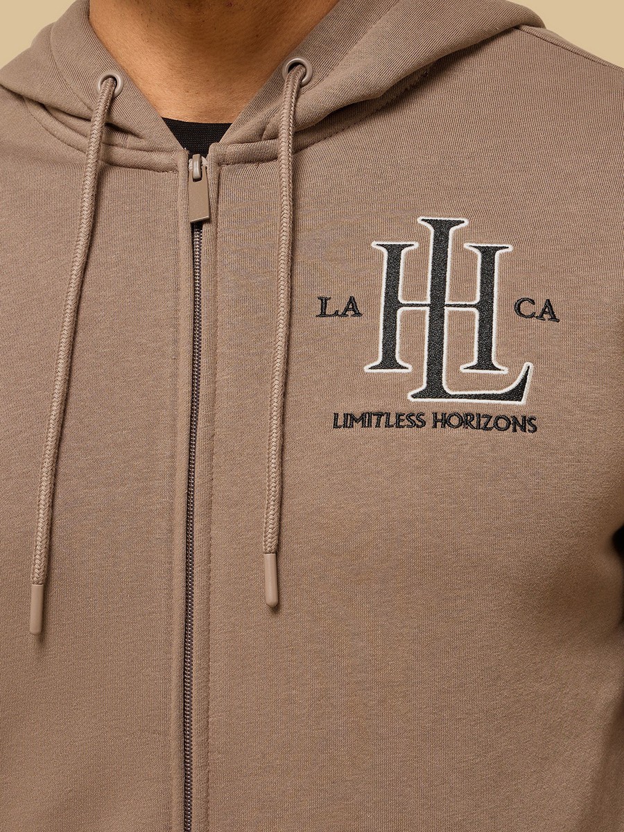 Embroidered Fleece Zip Through Hoodie