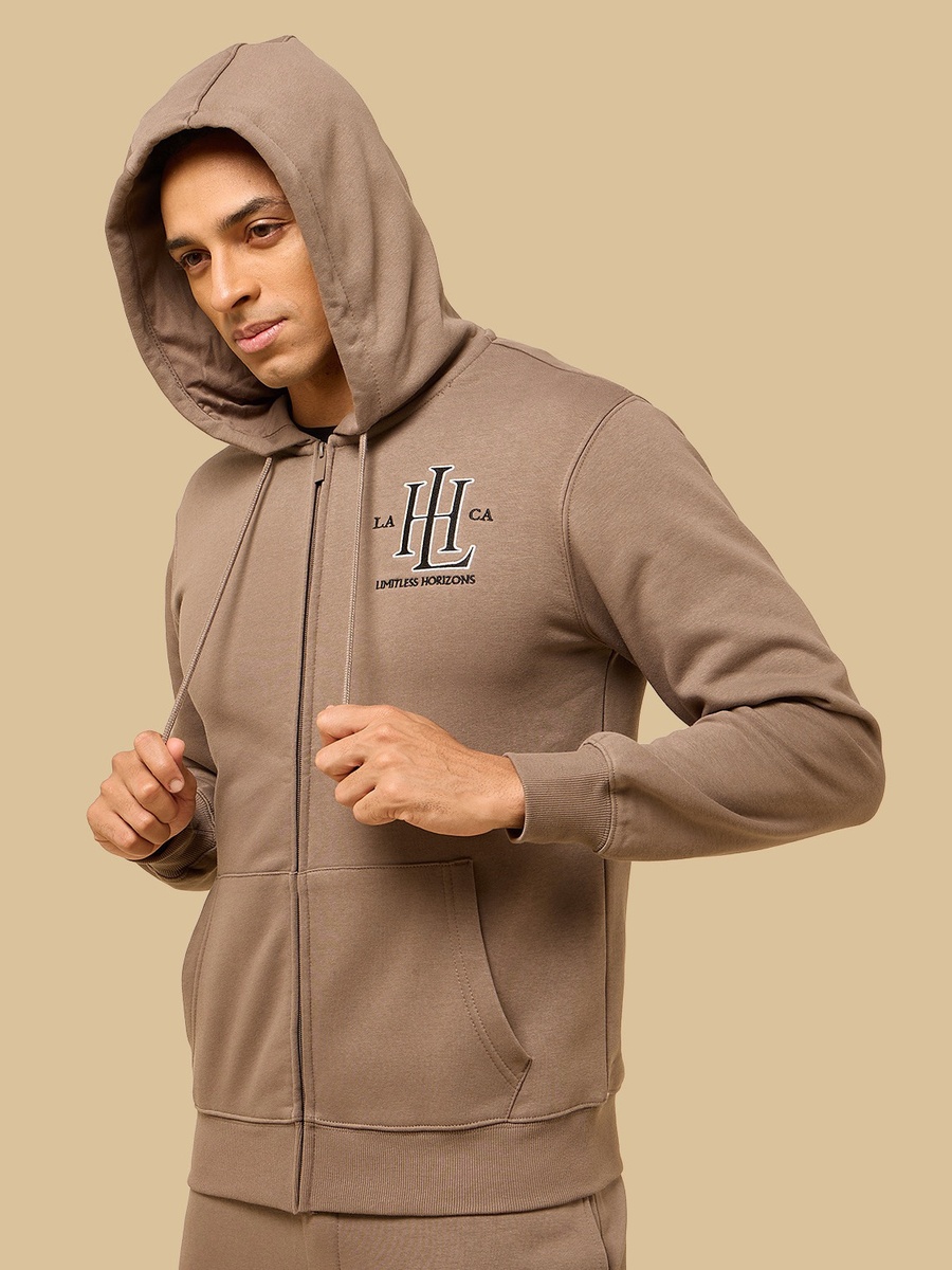 Embroidered Fleece Zip Through Hoodie