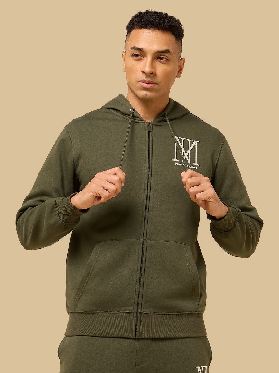 Embroidered Fleece Zip Through Hoodie