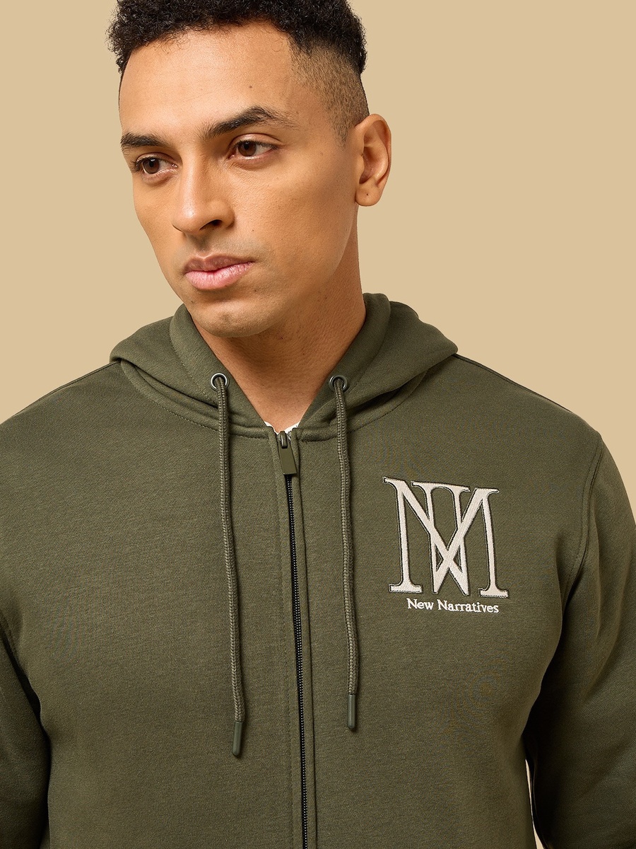 Embroidered Fleece Zip Through Hoodie