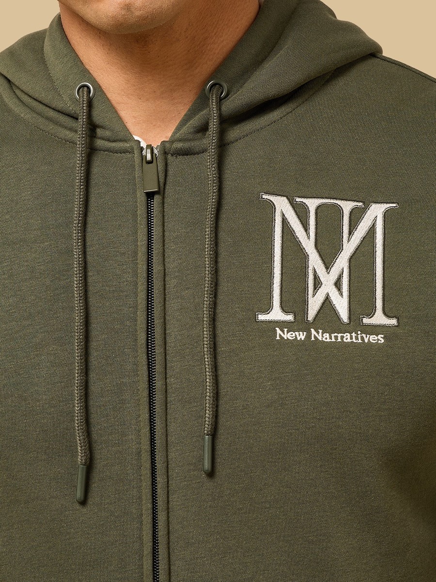 Embroidered Fleece Zip Through Hoodie