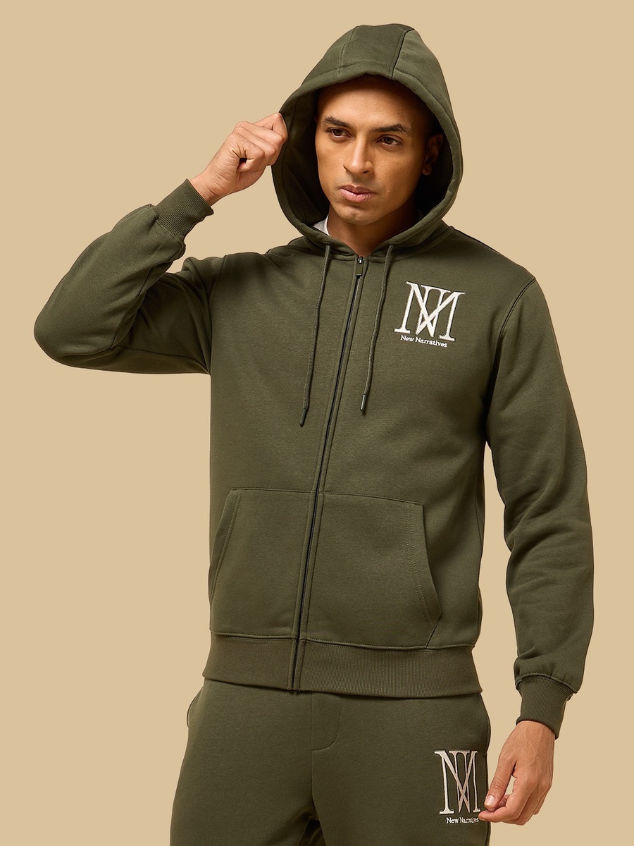 Embroidered Fleece Zip Through Hoodie