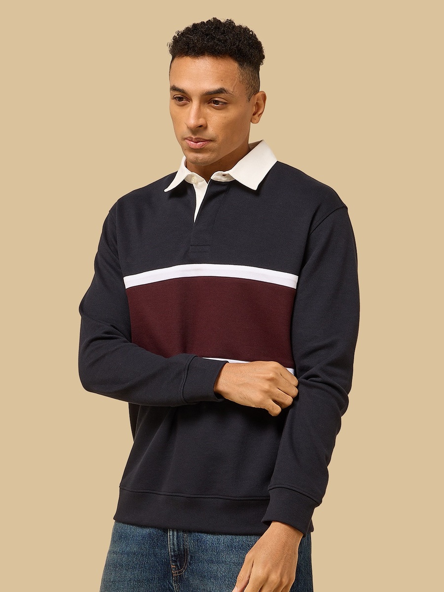 Panelled Pique Collared Sweatshirt
