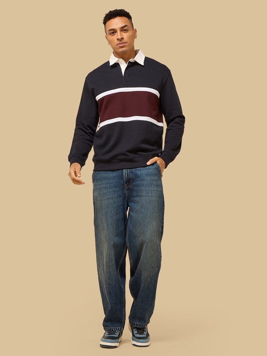 Panelled Pique Collared Sweatshirt