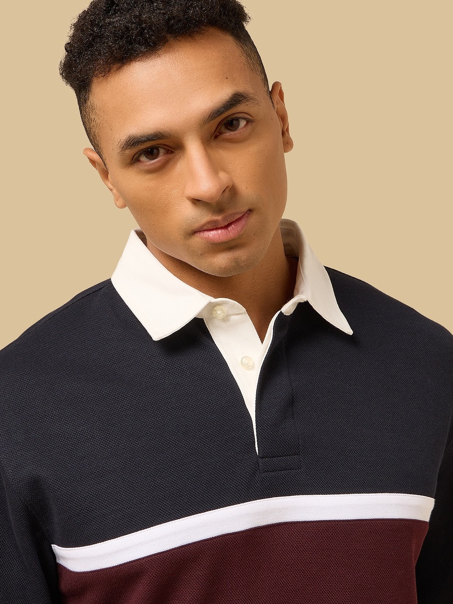 Panelled Pique Collared Sweatshirt
