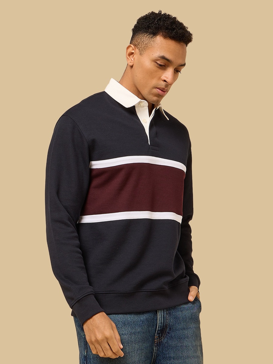 Panelled Pique Collared Sweatshirt