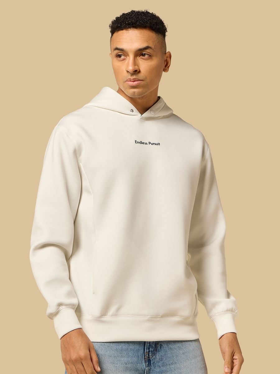 Slogan Embroidered Hooded Sweatshirt