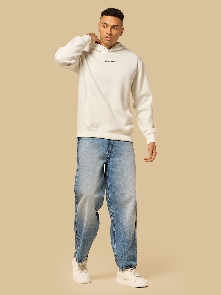 Slogan Embroidered Hooded Sweatshirt