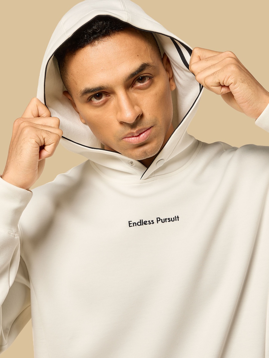 Slogan Embroidered Hooded Sweatshirt