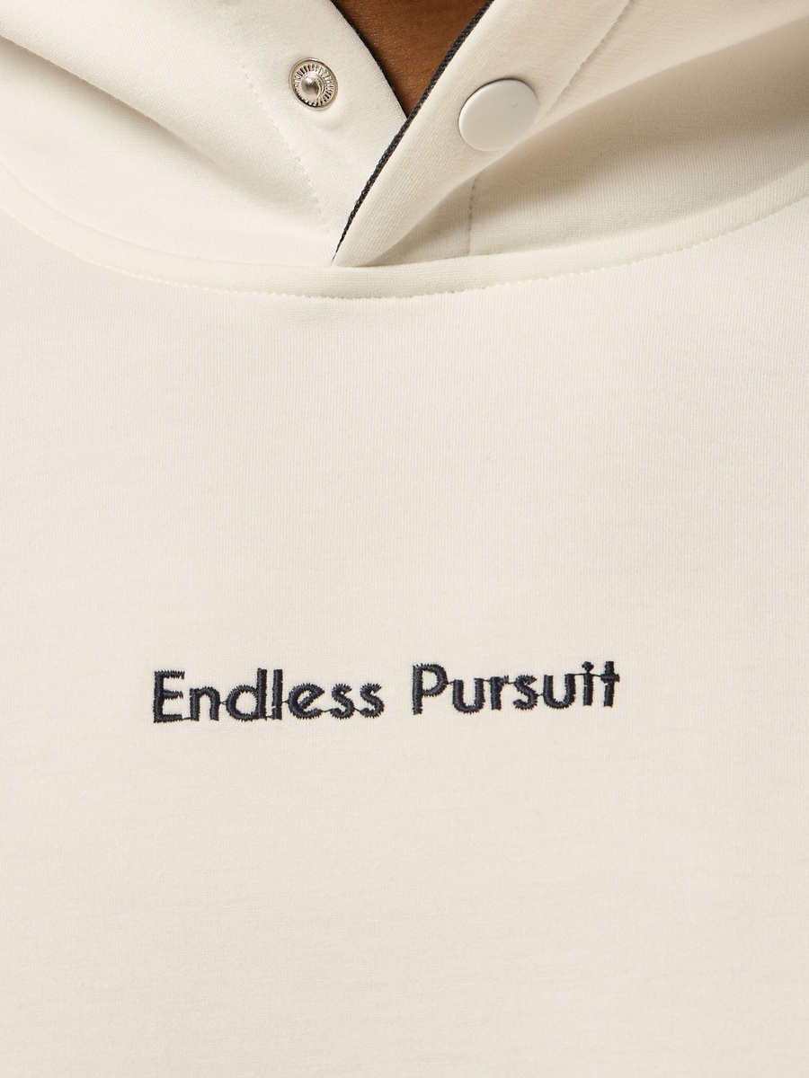 Slogan Embroidered Hooded Sweatshirt