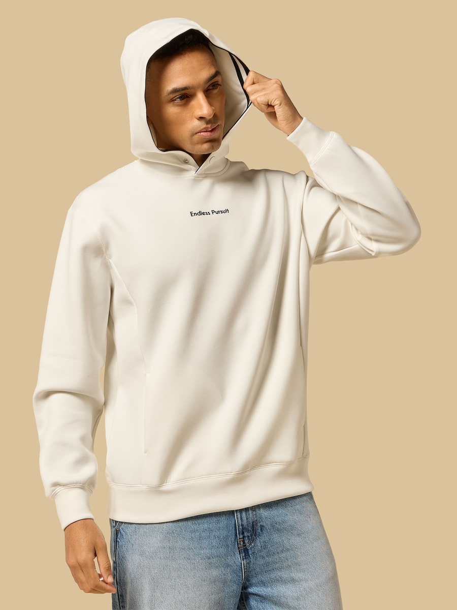 Slogan Embroidered Hooded Sweatshirt