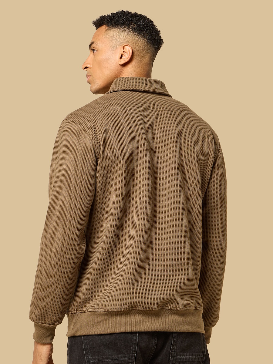 Waffle Textured Relaxed Fit Collared Sweatshirt