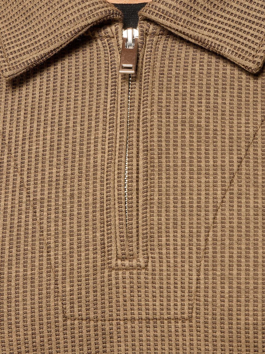Waffle Textured Relaxed Fit Collared Sweatshirt
