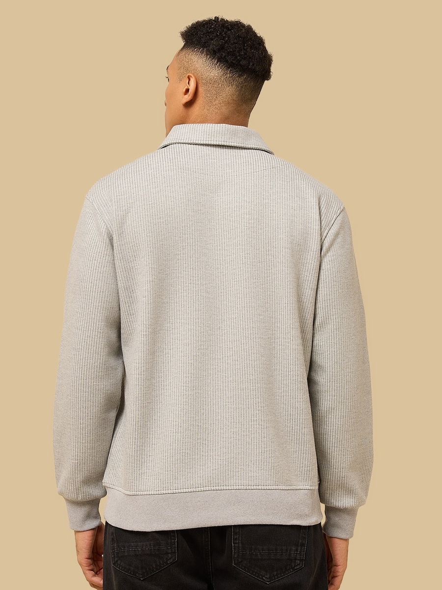 Waffle Textured Relaxed Fit Collared Sweatshirt