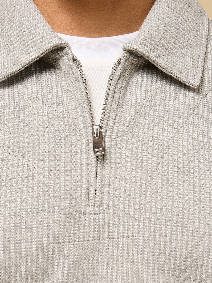 Waffle Textured Relaxed Fit Collared Sweatshirt