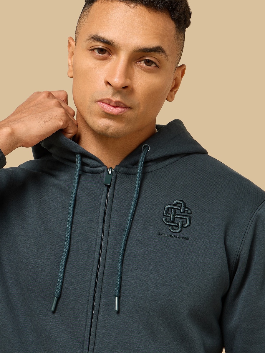 Embroidered Zip Through Hoodie