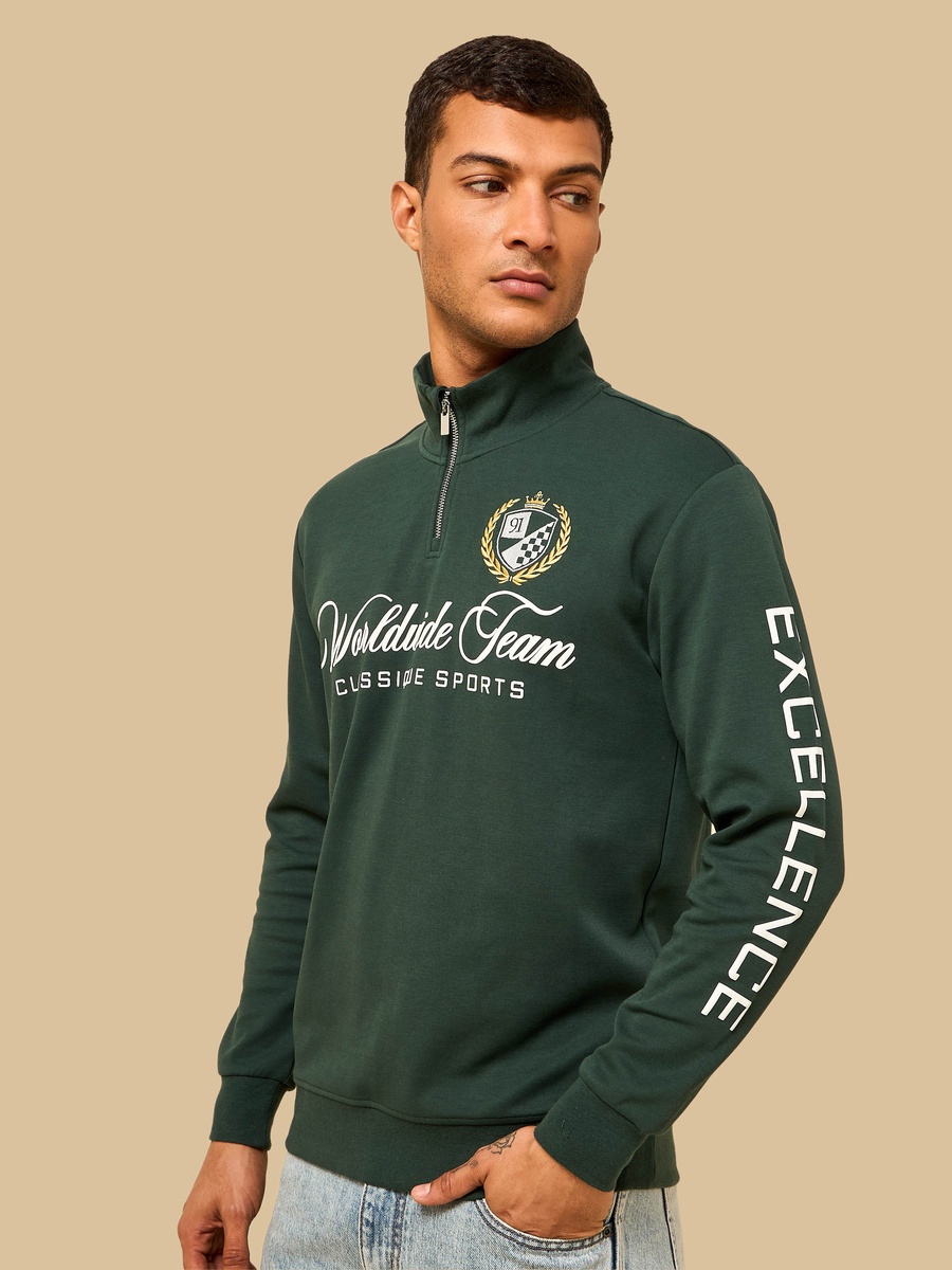 Embroidered Oversized Half Zip Interlock Sweatshirt