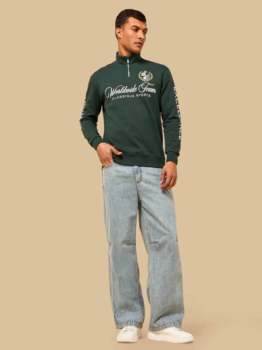 Embroidered Oversized Half Zip Interlock Sweatshirt