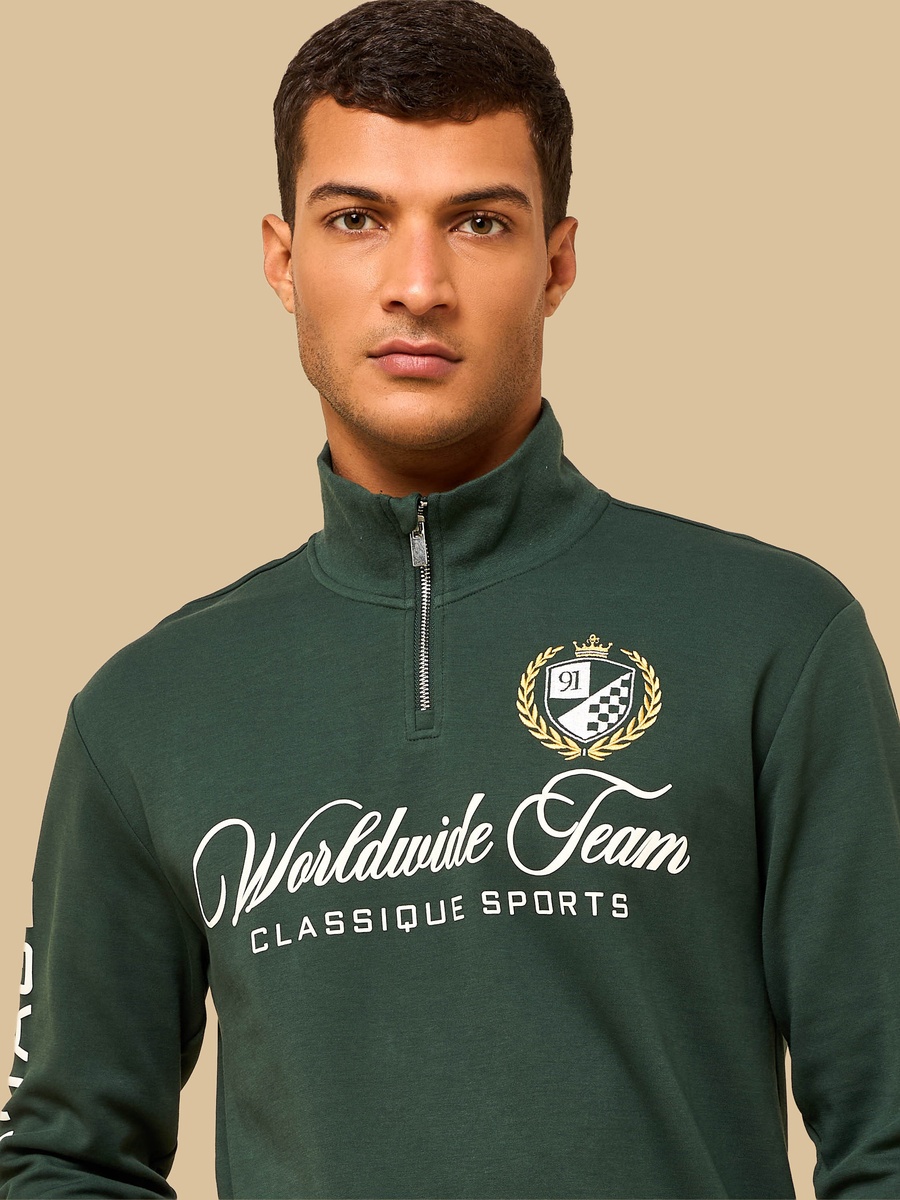 Embroidered Oversized Half Zip Interlock Sweatshirt