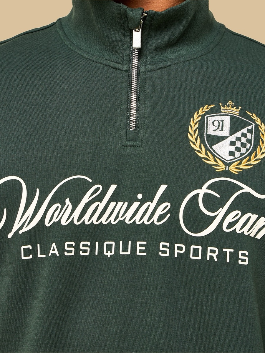 Embroidered Oversized Half Zip Interlock Sweatshirt