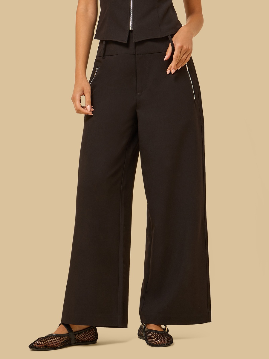 Wide Leg Pants with Side Zipper Pocket