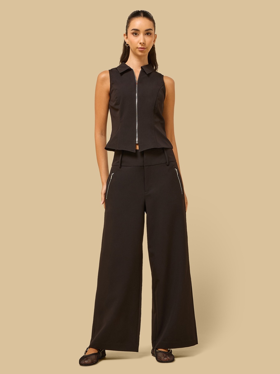Wide Leg Pants with Side Zipper Pocket