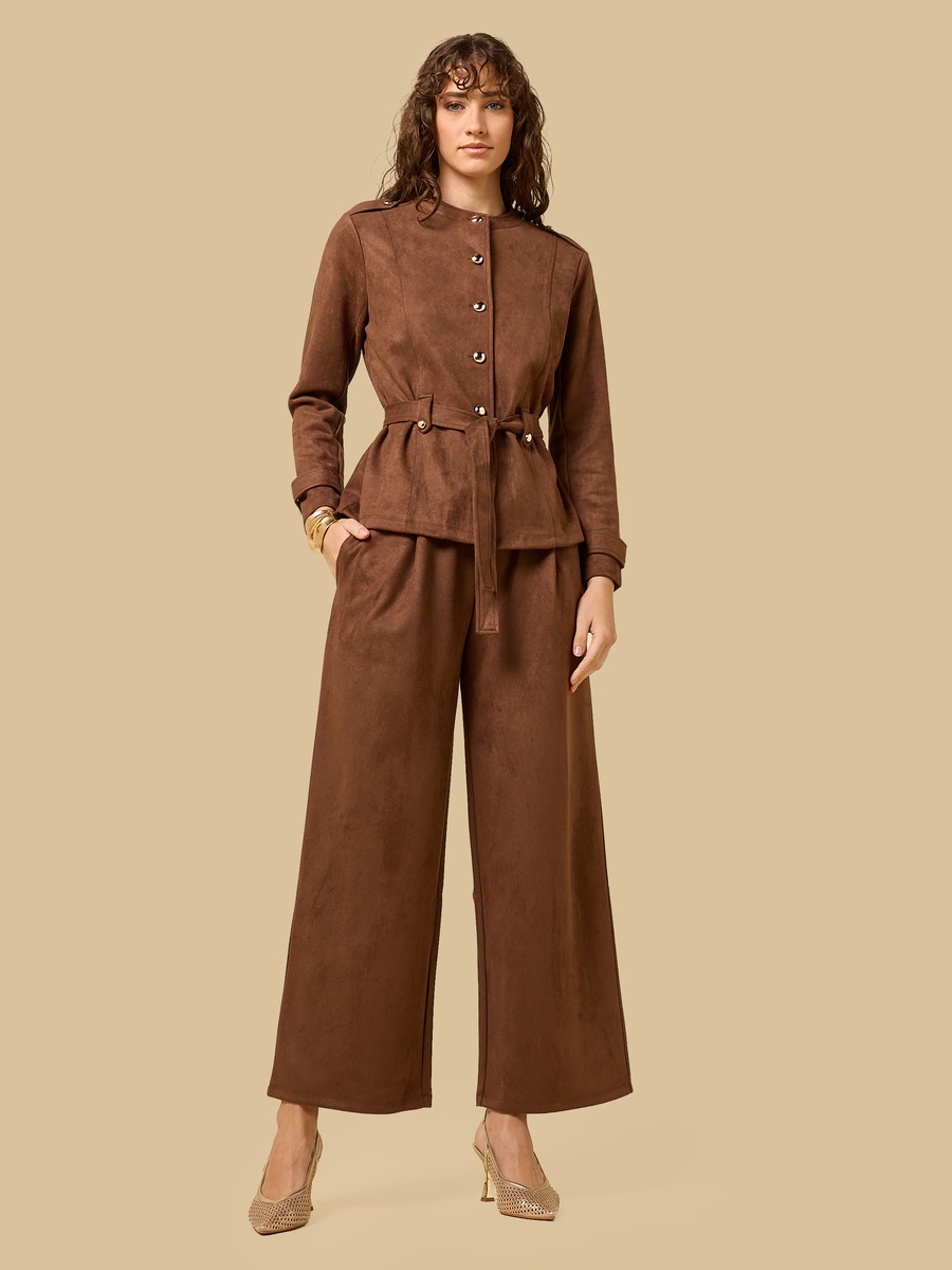 Pleated Suede Wide Leg Pants