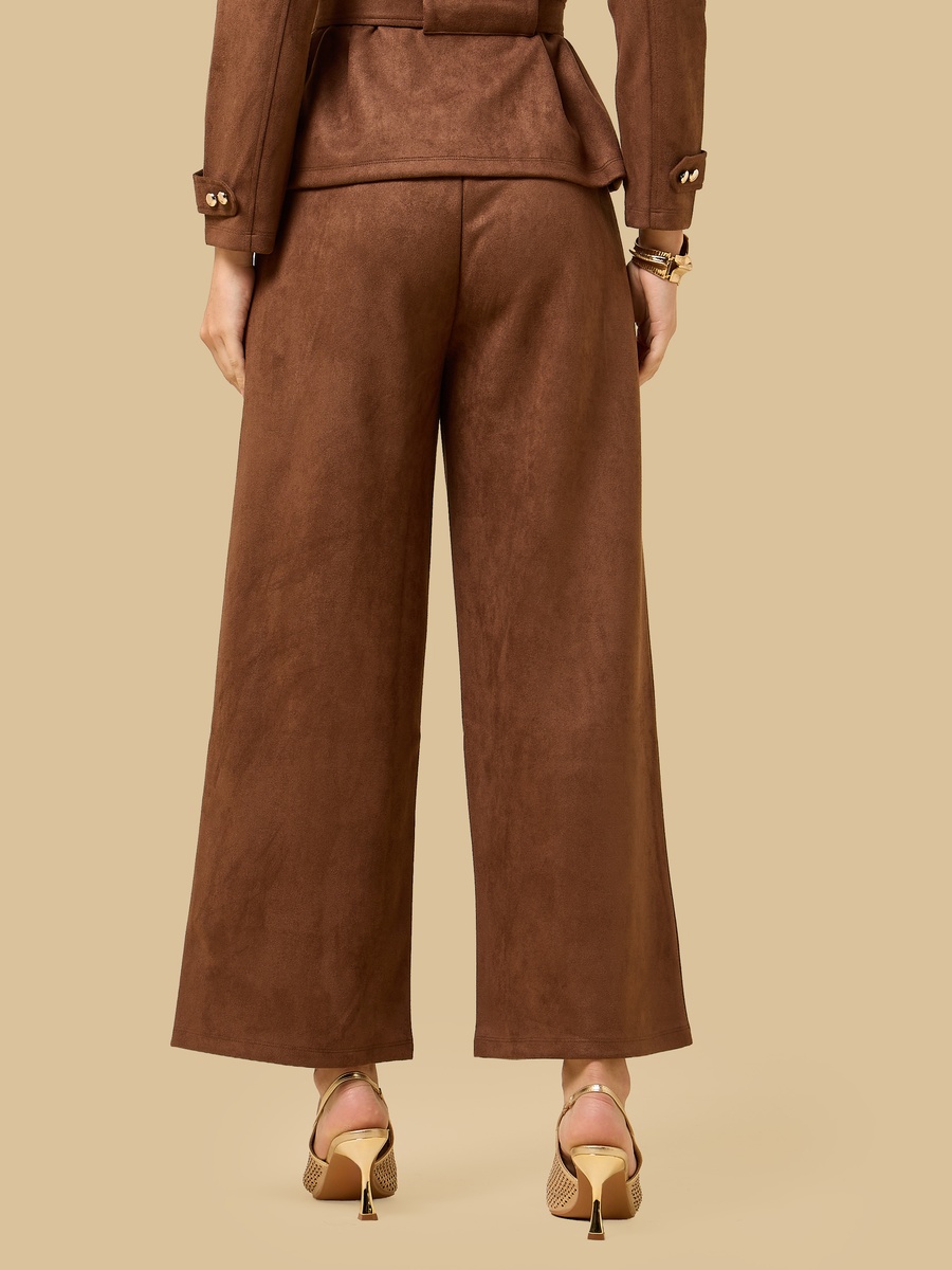 Pleated Suede Wide Leg Pants